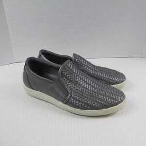 ECCO Shoes Women’s Size 7, EU 38 Gray Woven Braided Leather Slip On Loafers